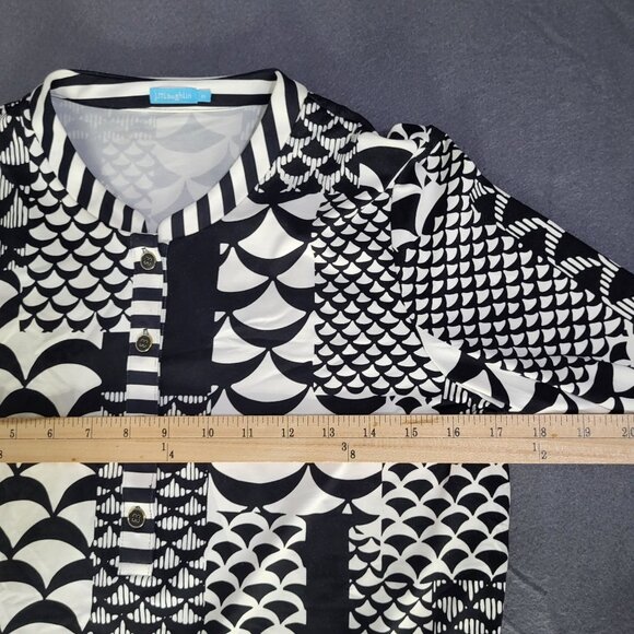 J. McLaughlin Womens SZ M Catalina Cloth Geometric Print Black White Tunic Top - Picture 7 of 9